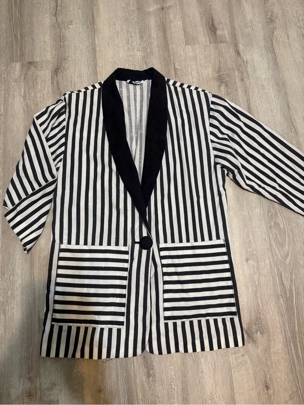 Vintage Striped Black and White Shawl Collar Blazer